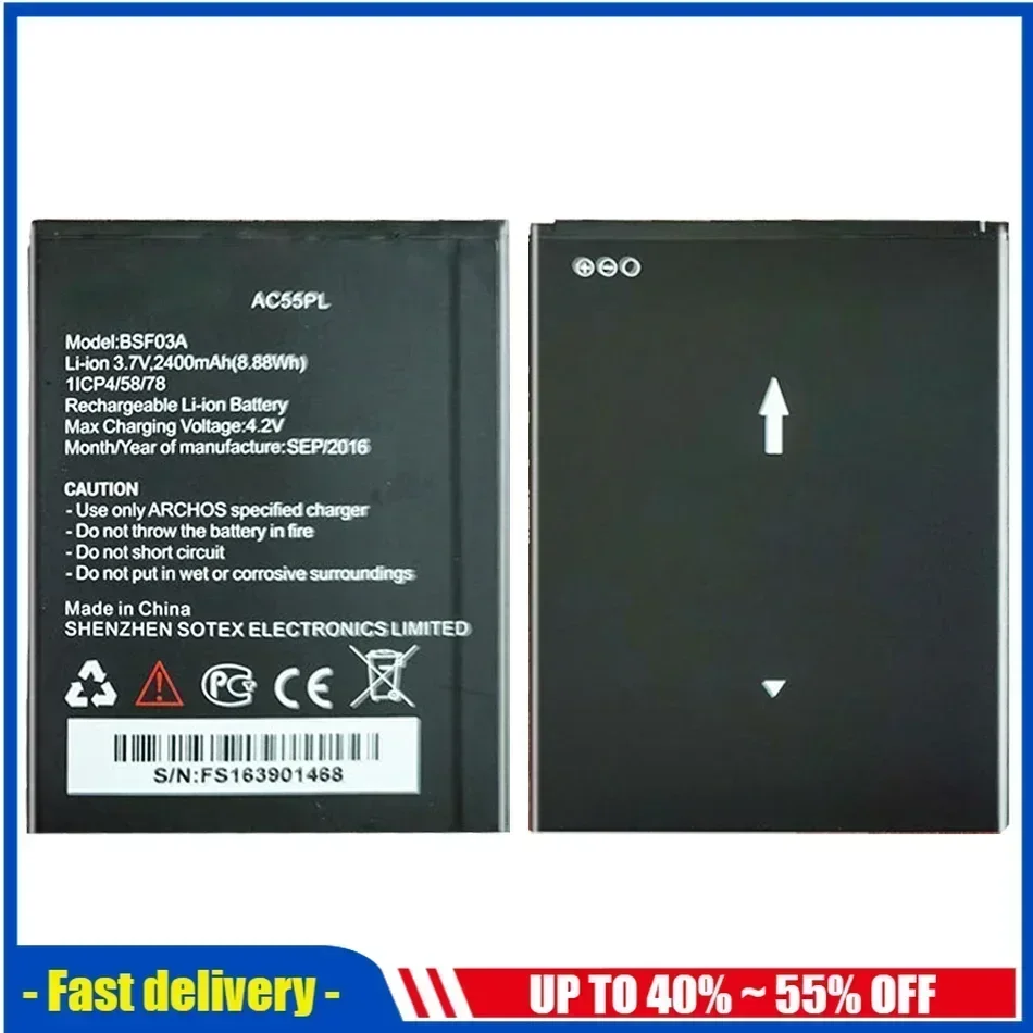 Mobile Phone Battery For Archos 55 Platinum AC55PL BSF03A Batteries Replacement Batteria AC55PL 2400mAh Full Capacity