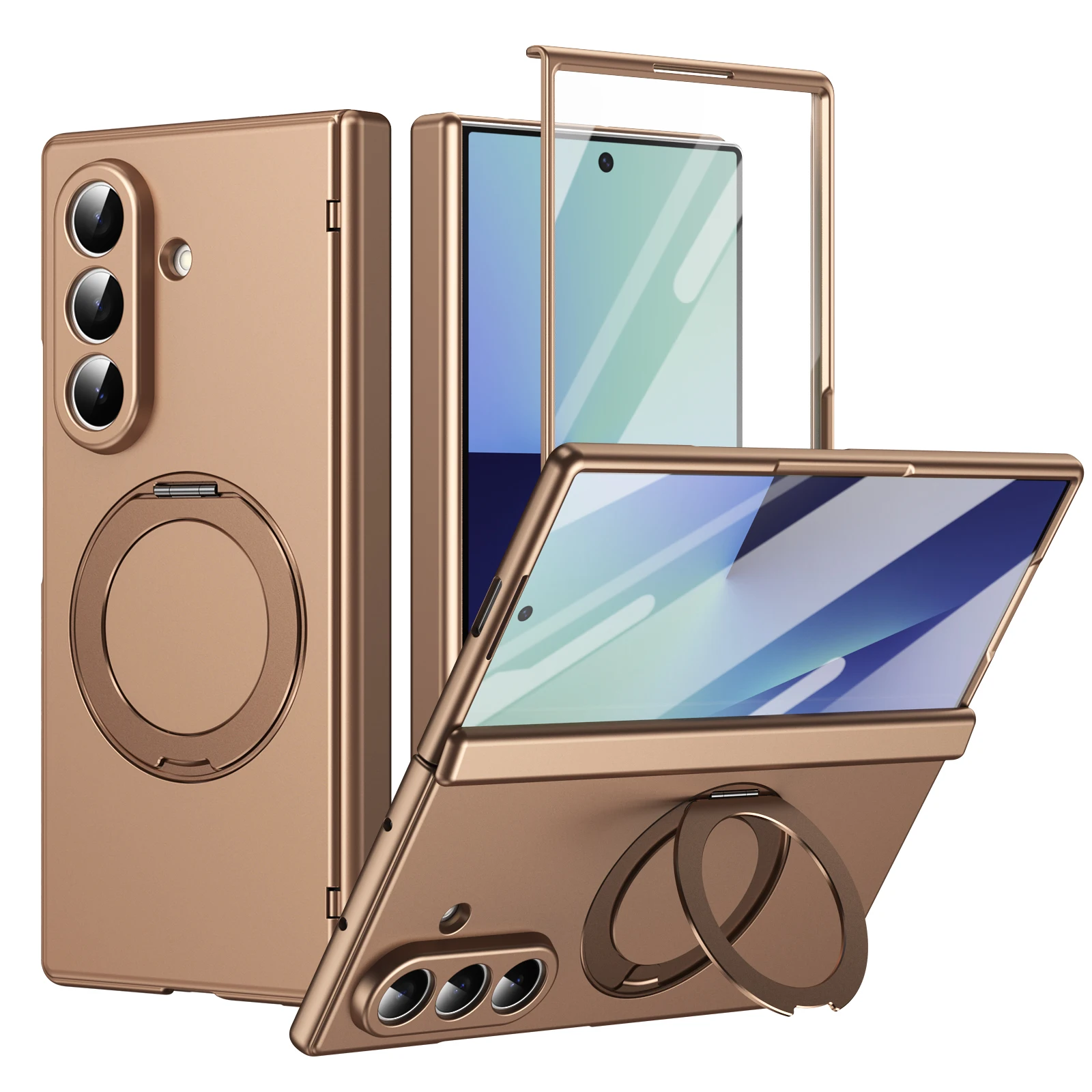 360° Drehbarer Ringhalter Handyhülle für Samsung Galaxy Z Fold 7 6 5 Fold7 Fold6 für Magsafe Kabelloses Laden Schutzhülle