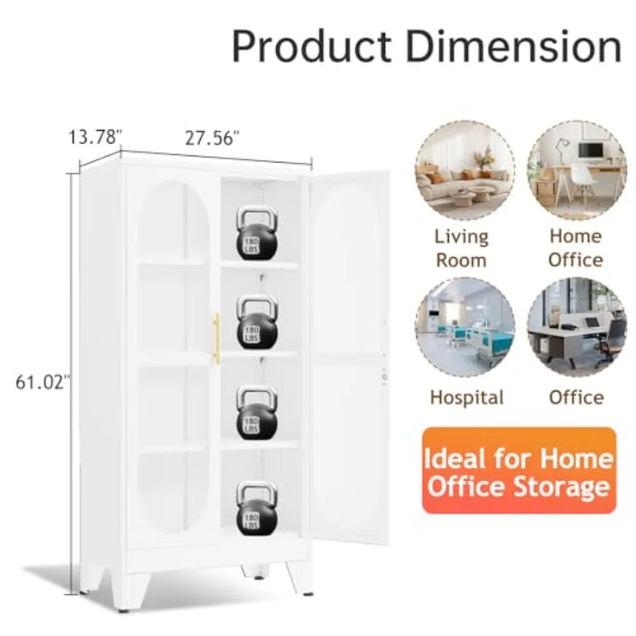 61 H locking display cabinet with glass door, metal curio cabinet in black, 3 adjustable shelves, multi-purpose for collectible