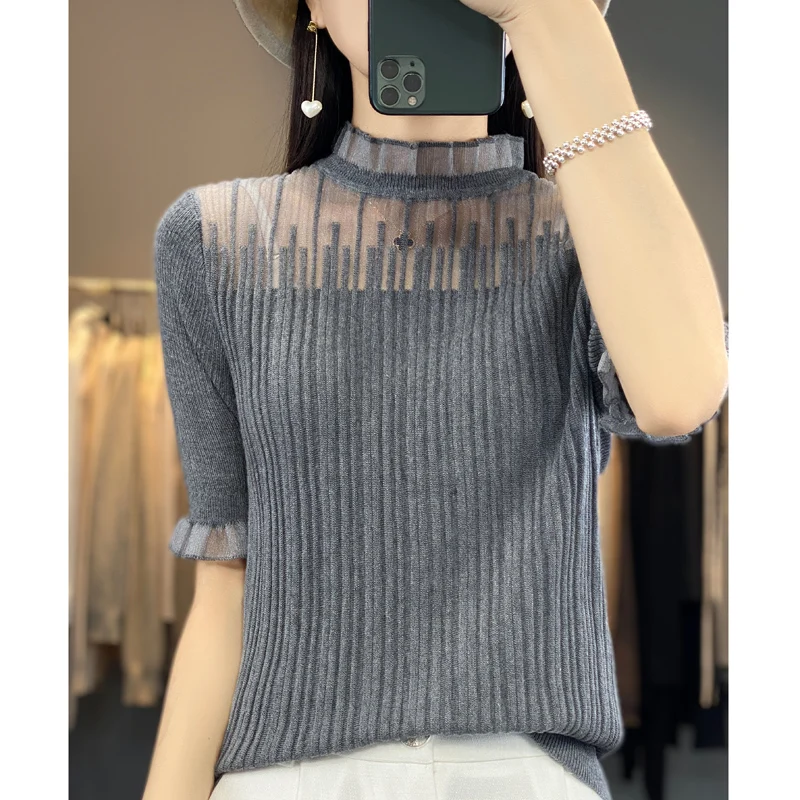 Women\'s Sweater Short Sleeve Women\'s Cashmere Sweater Knitwear 2023 Pullover Short Sleeve Cashmere Short Sleeve