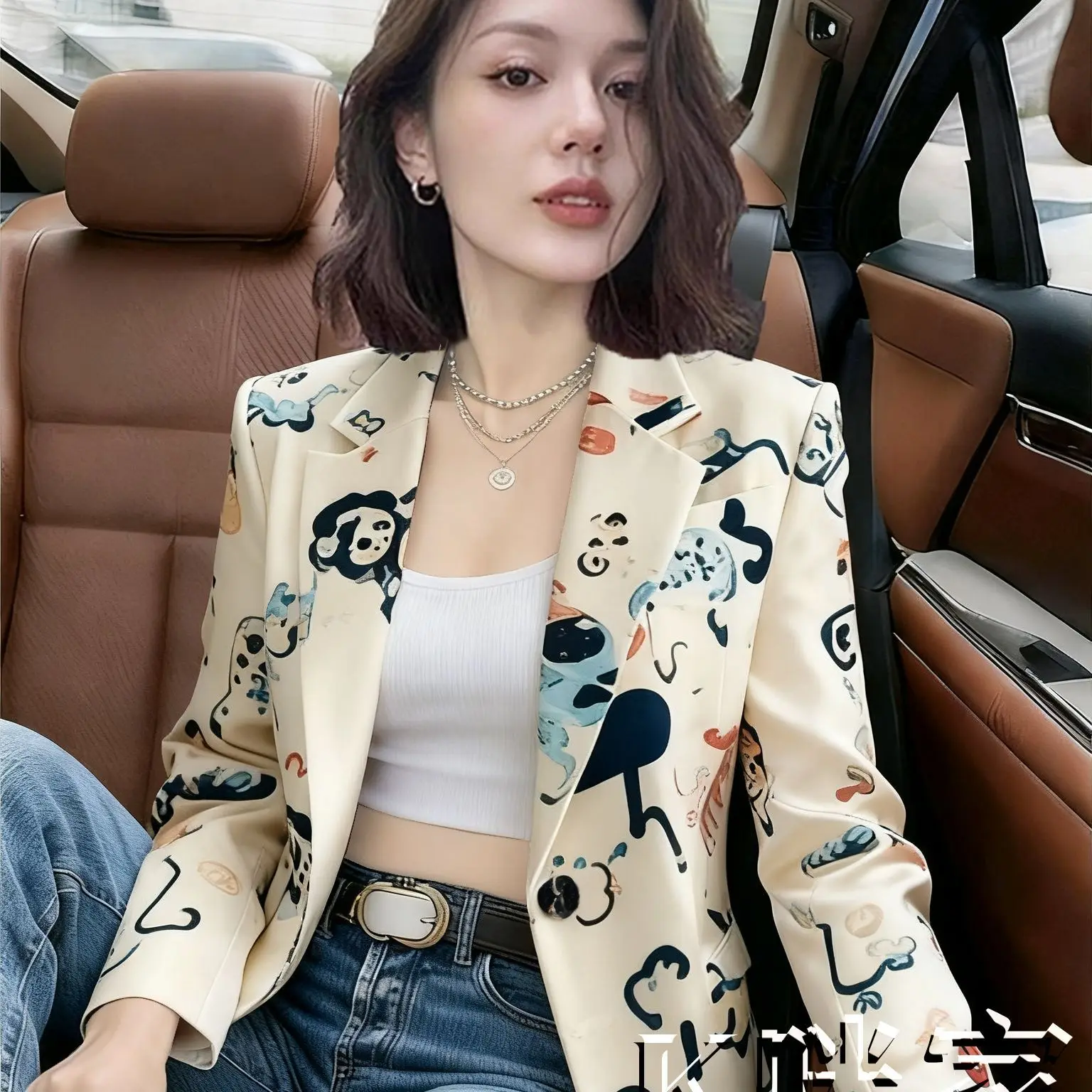 Korean Casual Age Reduction Temperament Blazer Women 2026 Spring New Single-button Cartoon Printed Women Blazers and Jackets