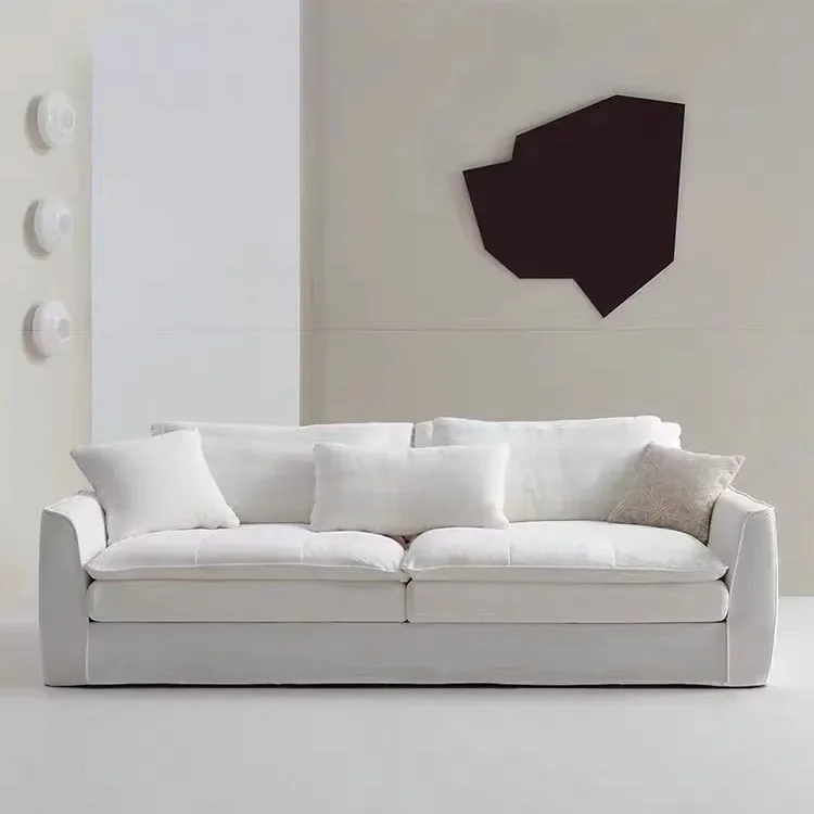 Nordic B & B Living Room Sofa Hotel Removable and Washable Soft Backrest Three-person Wabi Sabi Wind Retro Linen Fabric Sofa