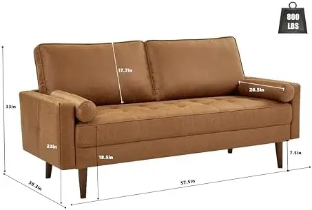 58" Loveseat Sofa Couch, Mid Century Modern Faux Leather Couch with Hand-Sewn Deep Love Seat & 2Pillows, Home Sofa - view 2