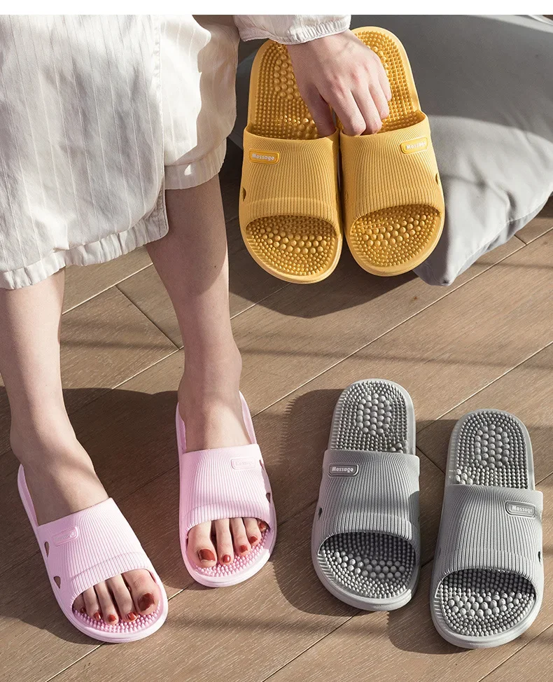 Men Women Couple Home Slippers, Soft Sole Non-Slip Bathroom Slides with Raised Bump Footbed, Indoor Casual House Shoes