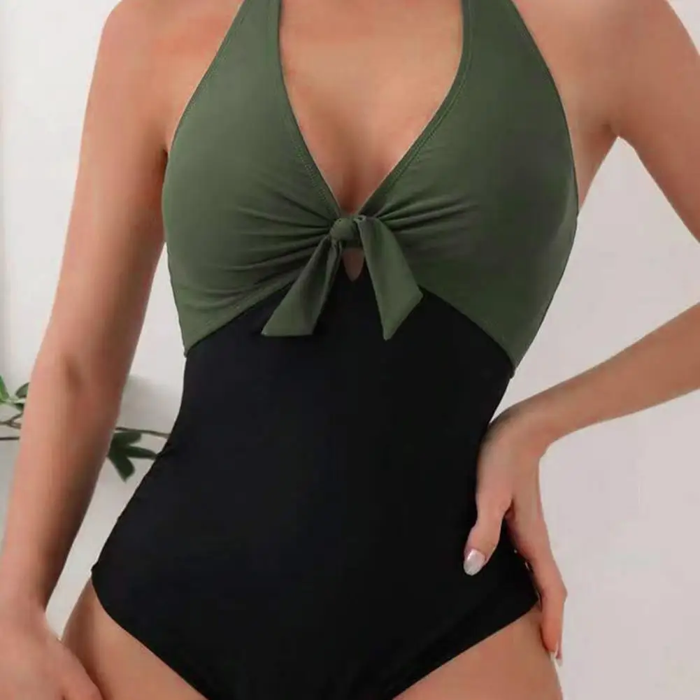 Sexy Backless Cross Swimming Suit Hollow Sling One Piece Swimsuit Fashion Color Matching Swimwear Bathing Suits For Women Bikini