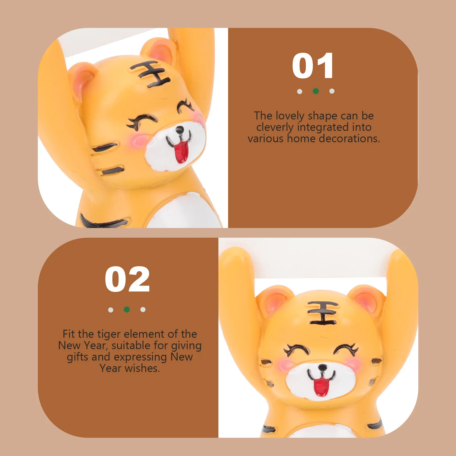 

2Sets Tiger Ornaments Small Resin Paper Home Decor Wish Cards Holder Indoor Desktop Decoration Festive Gift Tiger Figurine