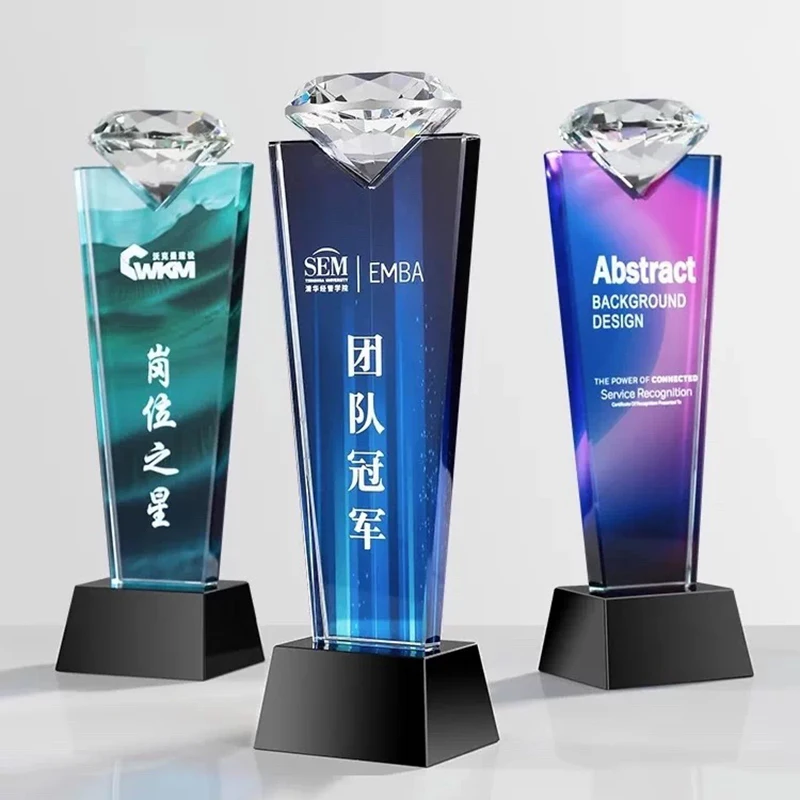 Custom Engraved Crystal Diamond Trophy Personalized Award Trophy for Business Annual Ceremony Sports Competition Souvenir Gift