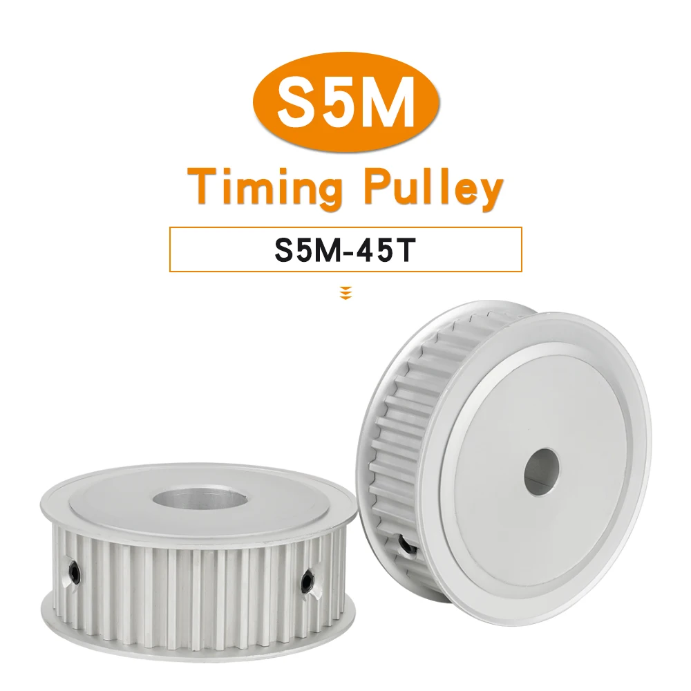 Alloy Pulley S5M Type 45Teeth 5mm Teeth Pitch Circular Tooth 11/17/22/27mm Width Timing Pulley Bore 12/14/15/16/17/19/20 mm