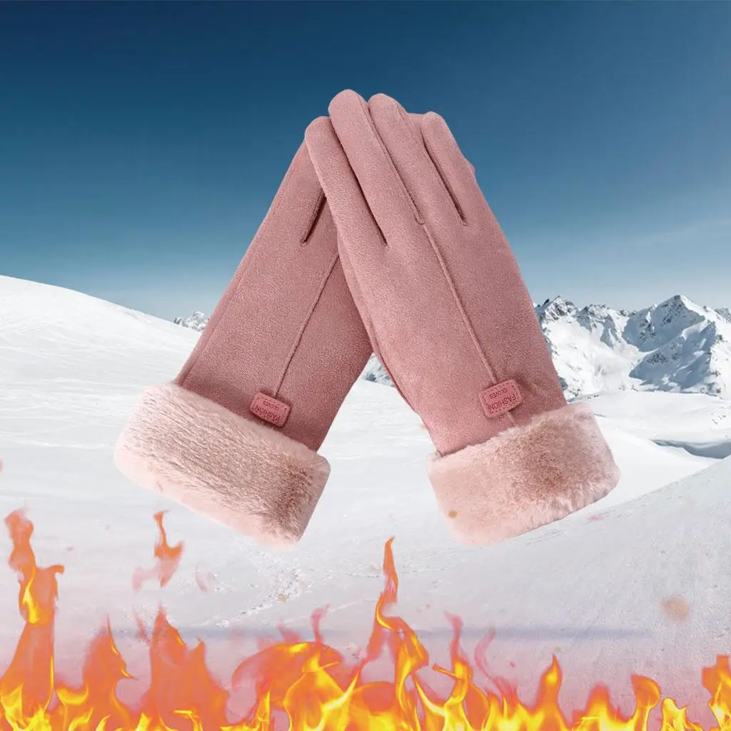 Women Winter Gloves Soft Touch Screen Suede Warm Windproof Full Finger Mittens for Outdoor Running Cycling Hiking Snow