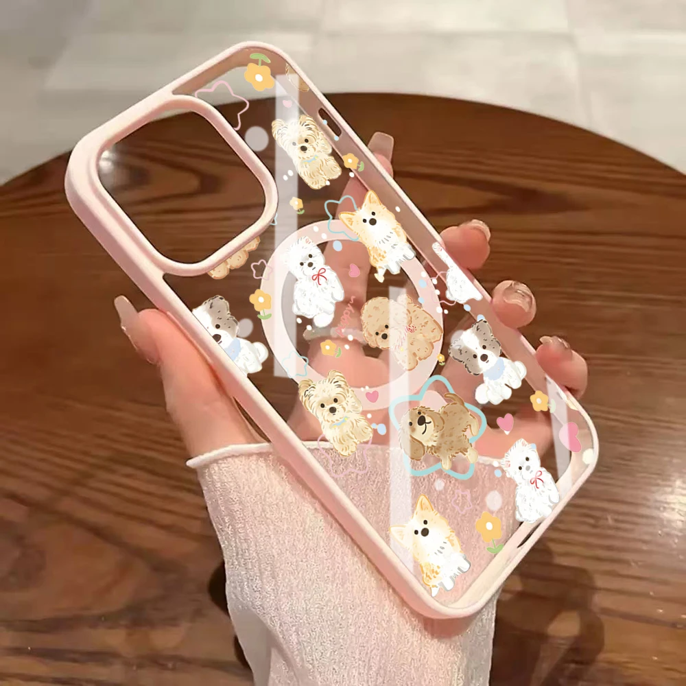 Amiable Puppy Niedliche Transparente Hülle für Magsafe iPhone 15 16 Pro Max 17 14 11 13 12 Pro Max Plus Hülle Magnetisches Kabelloses Laden Coque – Detail 7