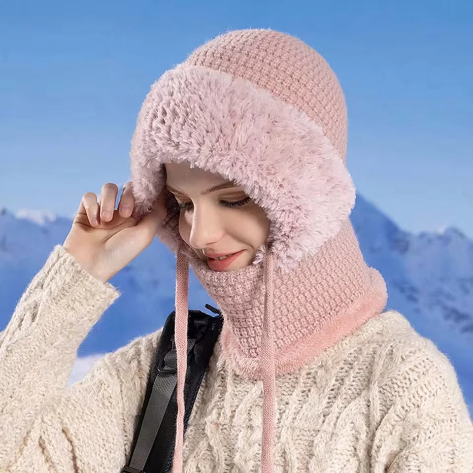 

Knitted Hat Winter Windproof Warm Cap Winter Hats Warm Winter Plain Knit Hat Full Cap Lei Feng Hat Ear Neck Hat