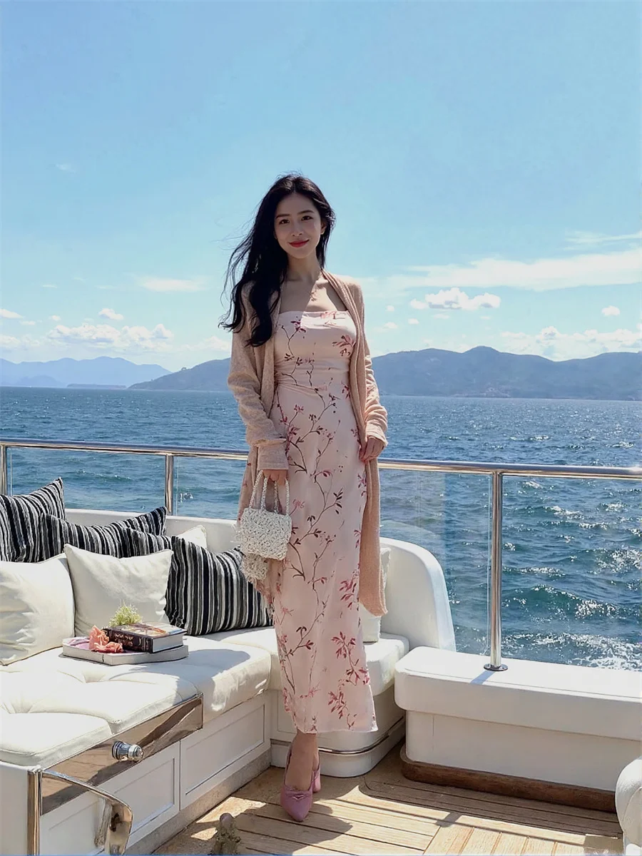 Women'S Dresses Y2K Pink Slim Ankle-Length Chinese Style Cotton Linen Polyester Rayon Silk Satin Chiffon Gauze Tulle Mesh Modal