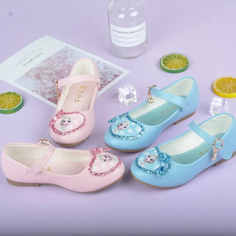 

Disney Girls' Shoes Frozen Princess Elsa Shoes Girls' Baby Sequin Shoes Children's Soft Leather Pink Blue Shoes Size 24-33