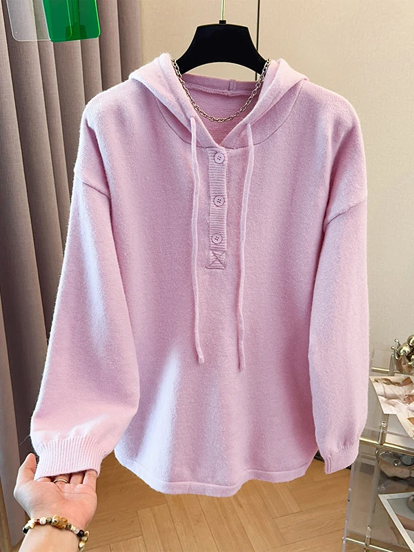 

Lazy Sle, мягкий уютный вязаный свитер с капюшоном, свободный размер, мясо, скрывающий зимний, Новое поступление, женский топ