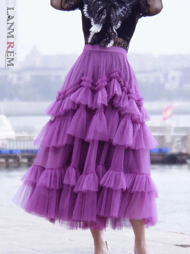 

LANMREM Gauze Mesh Skirt For Women Ruffles Multilayers Long Skirts Female Party Wedding Clothing Fashion 2024 New Summer 2N450a