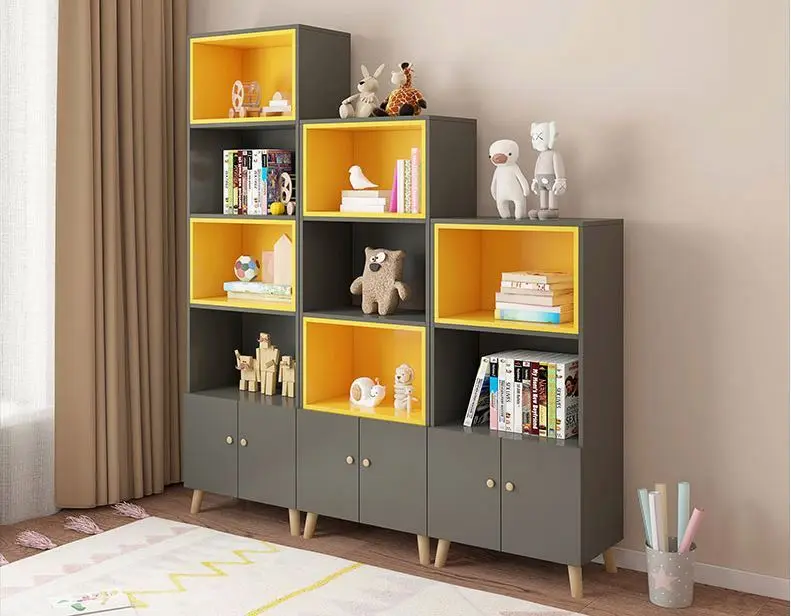 Factory Wholesale Book Shelf Wood Decorative Floor Bookcase Display Storage Holder Kid Office Furniture Cabinet Set Bookshelf