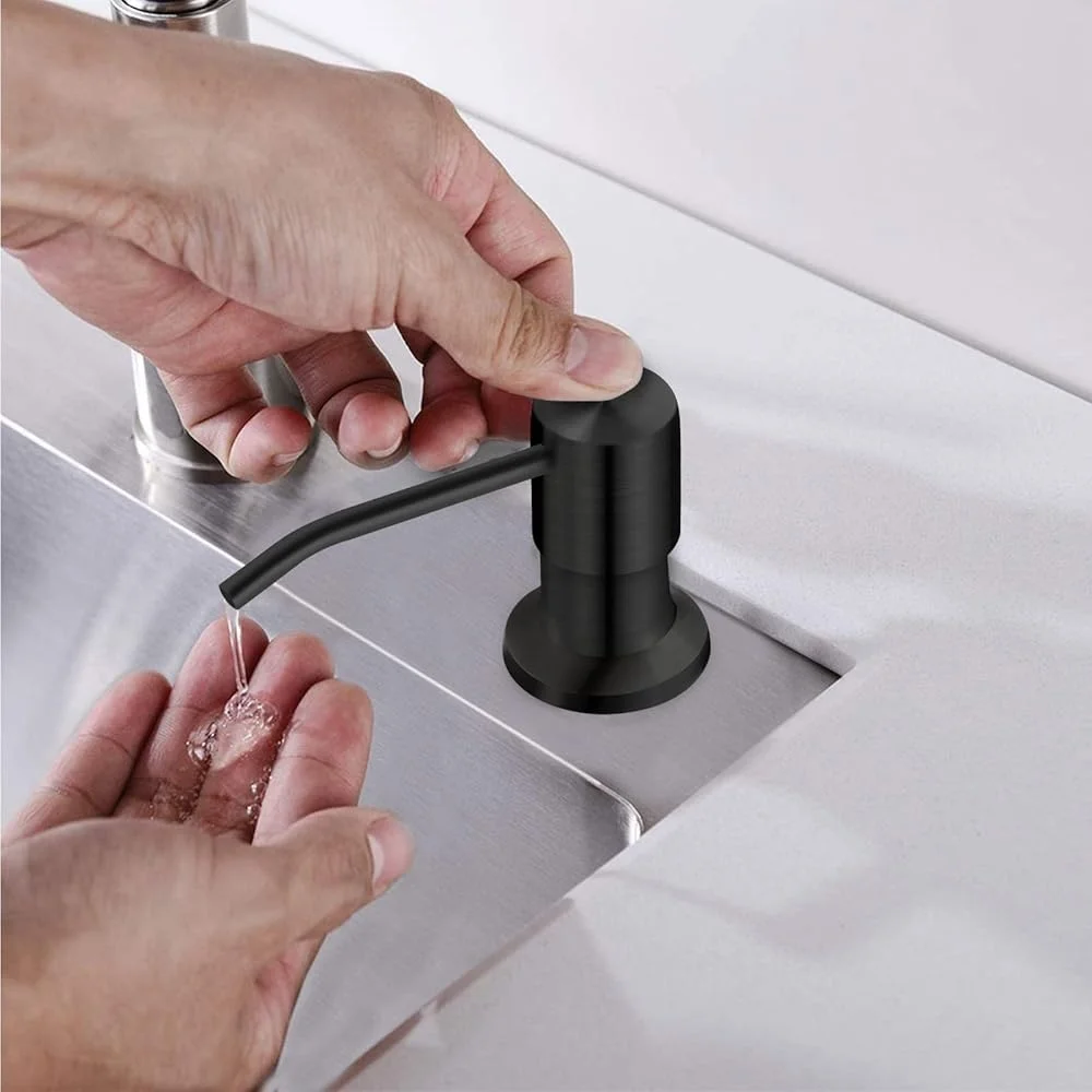 مضخة توزيع صابون حوض المطبخ، أنبوب طويل من الفولاذ المقاوم للصدأ متين، سهل التركيب تحت الحوض، حاوية صابون موفرة للمساحة