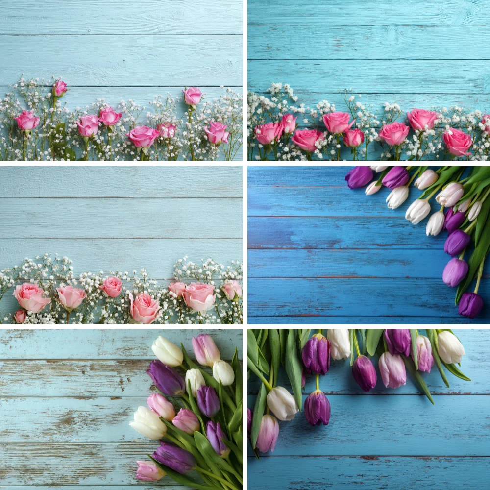 Summer Wooden Flower Decoration Backdrop for Photoshoot Wood Background Board Plank Product Subject Photography Shooting Props