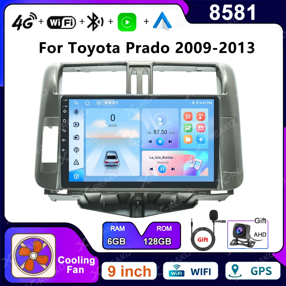 

Магнитола Android 13 для Toyota Prado 2009-2013, Автомобильная Мультимедийная стереосистема, беспроводная автонавигация Carplay Android, 4G GPS QLED