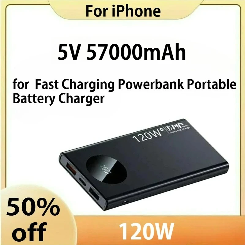 

50000mAh High Capacity Power Bank 120W Super Fast Charging Powerbank Portable Battery Charger For iPhone Samsung Huawei