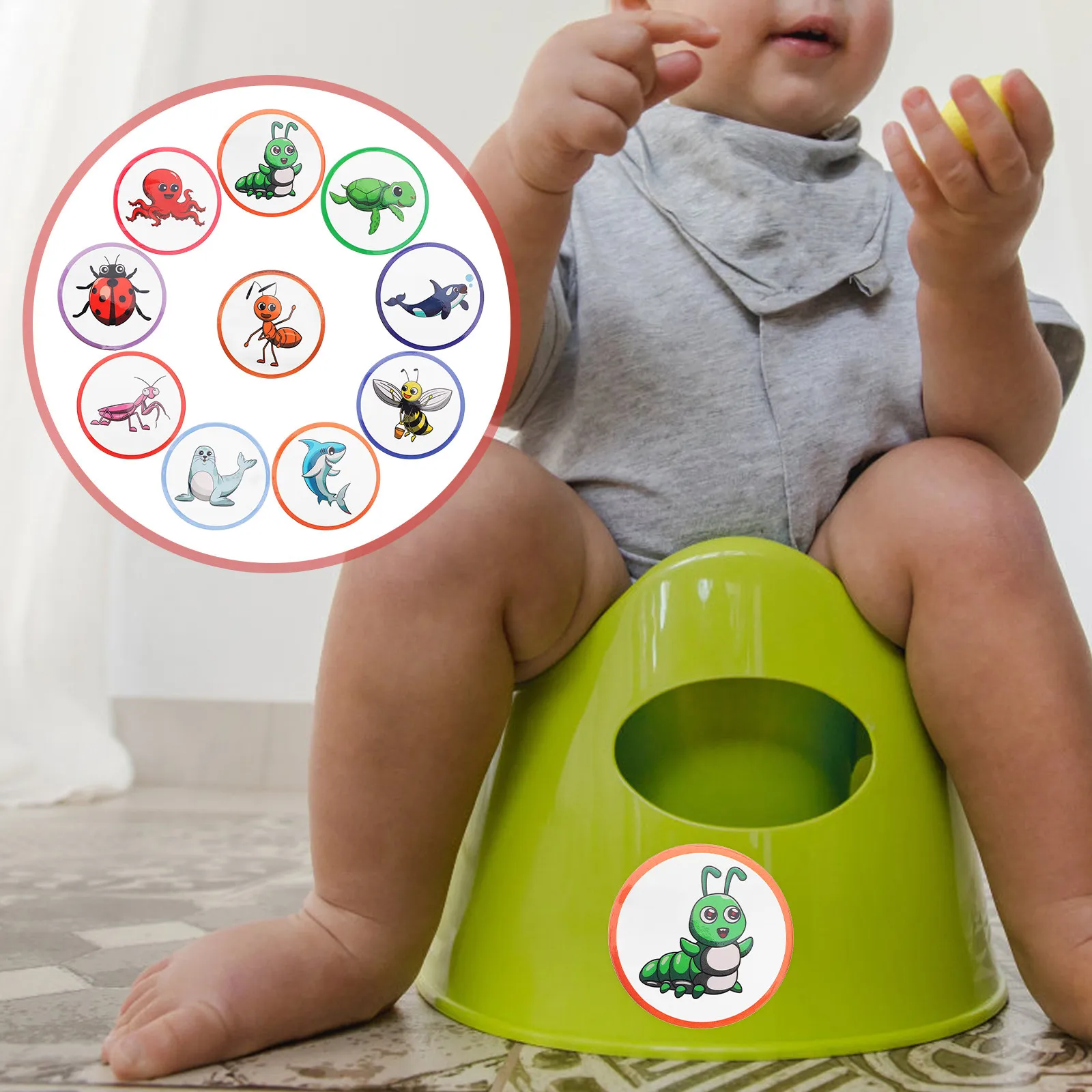 

10Pcs Potty Training Color Changing Stickers Heat Sensitive Pee Targets Cartoon Animal Sticker for Toilet Training Home Use