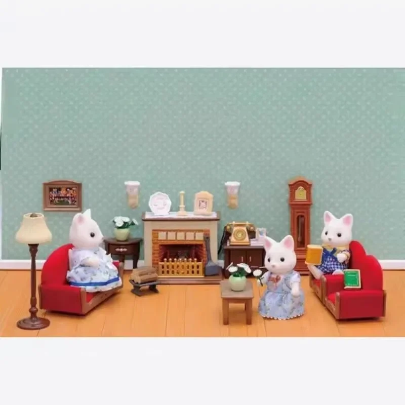 Sylvanian Families Toys Girl Toy Kitchens Authentic Ternurines Red Sofa Fireplace Retro Living Room Out of Print Living Room Set