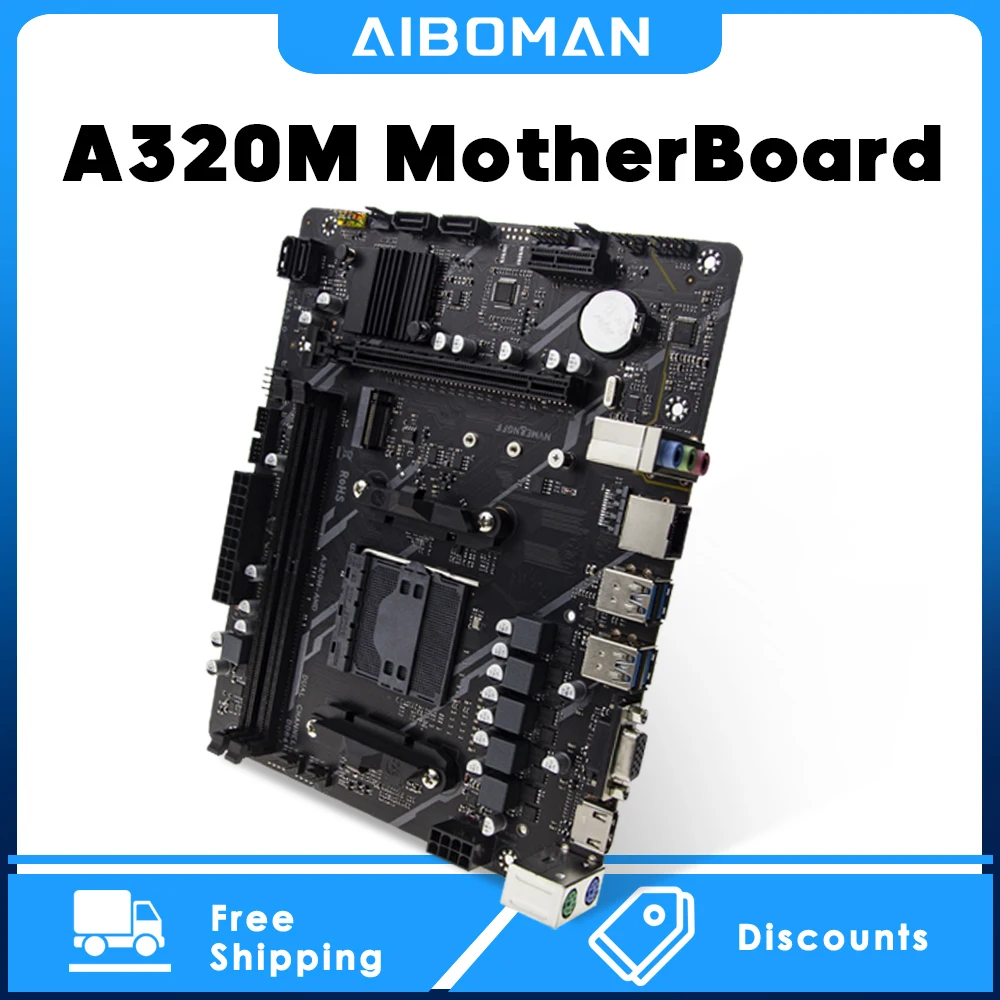 AIBOMAN AMD Motherboard A320M ATX (AM4, DDR4, USB3.0)2400/2666/3200 A320M Mainboard Support Nvme SATA M.2