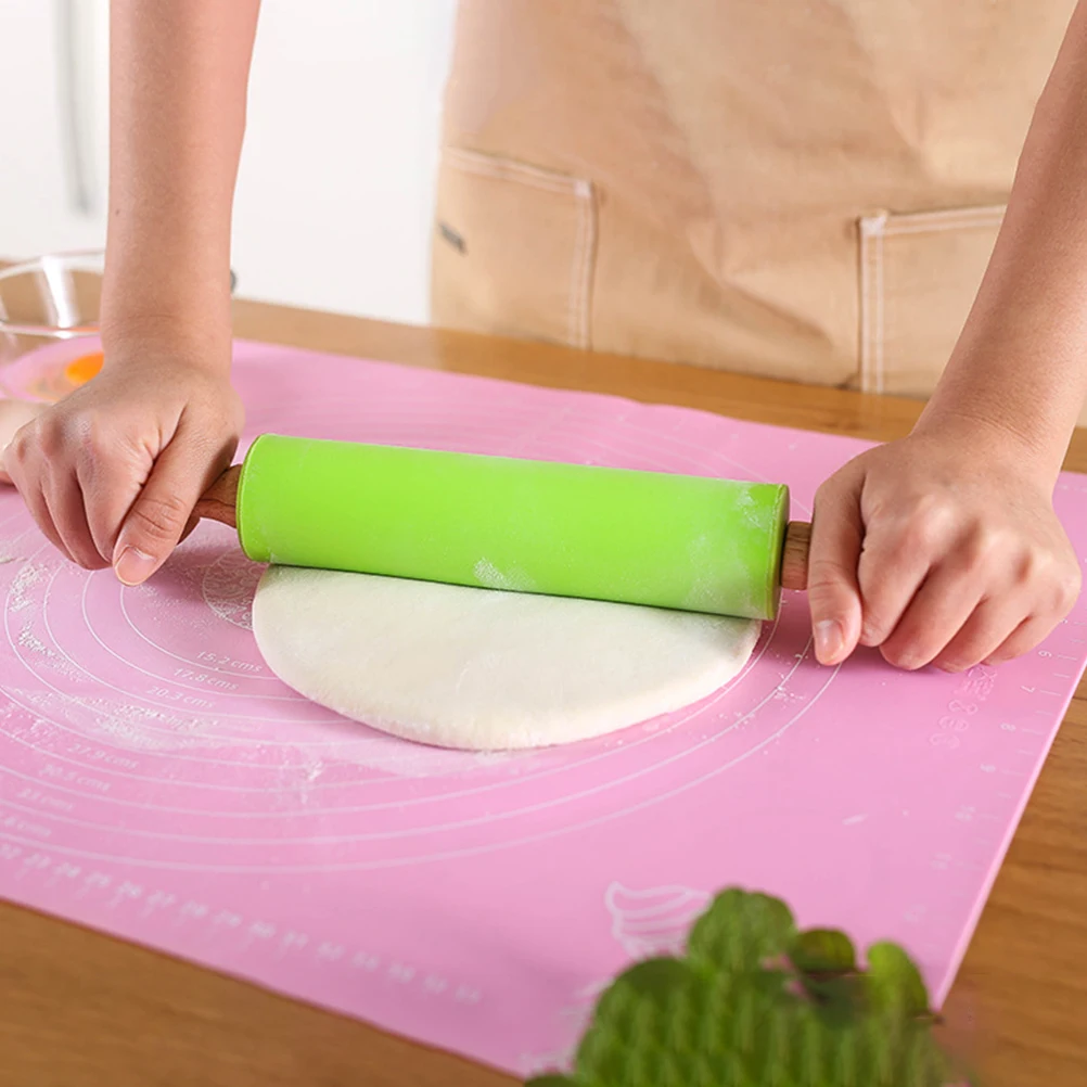 

Silicone Rolling Pin Pastry Roller Dumpling Maker Dough Wooden Non Sticky Practical Kitchen Tool Baking Pan