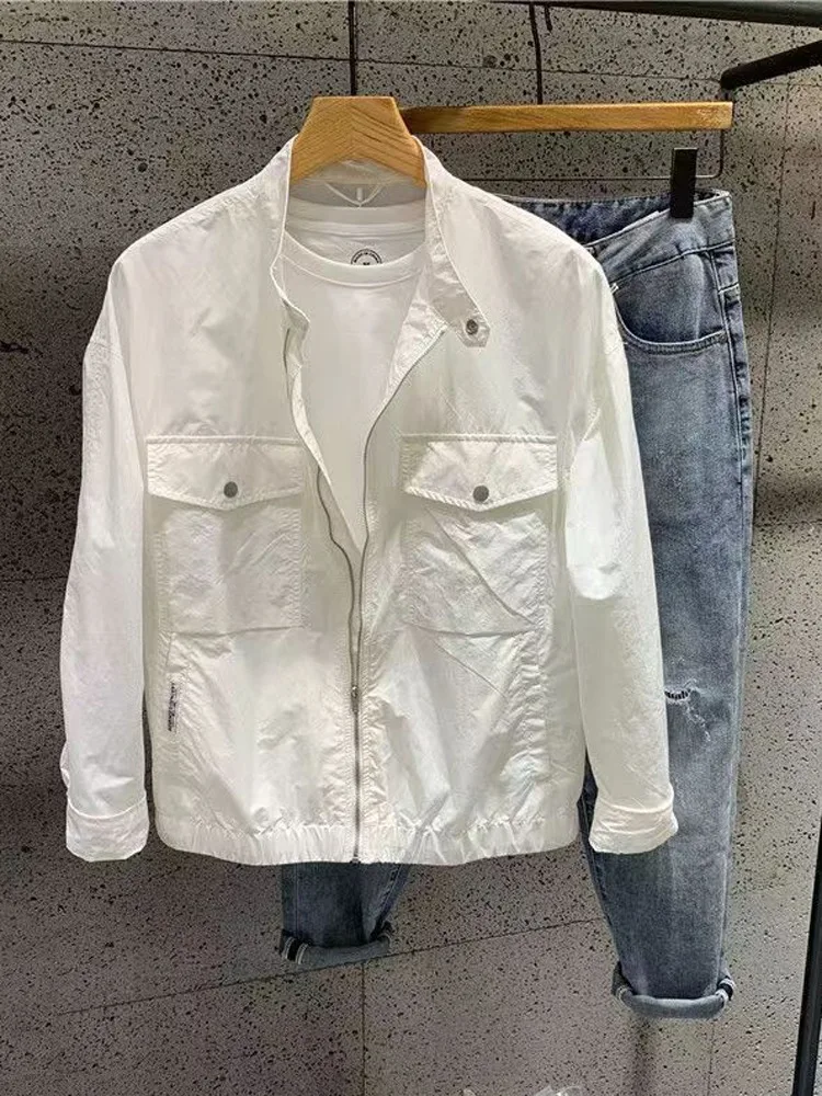 

Повседневная рабочая одежда: Мужская легкая куртка с воротником-стойкой для весны и осени, летняя защита от солнца, молодежная модная модель.