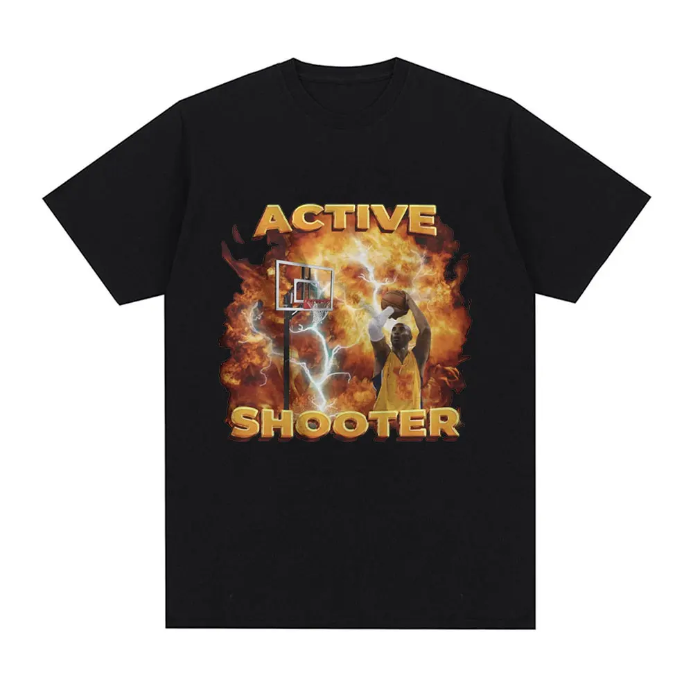 Active Shooter Funny Basketballer Meme Graphic T-shirt Men Fashion Short Sleeve T-shirts Cotton Casual Oversized T Shirts Unisex