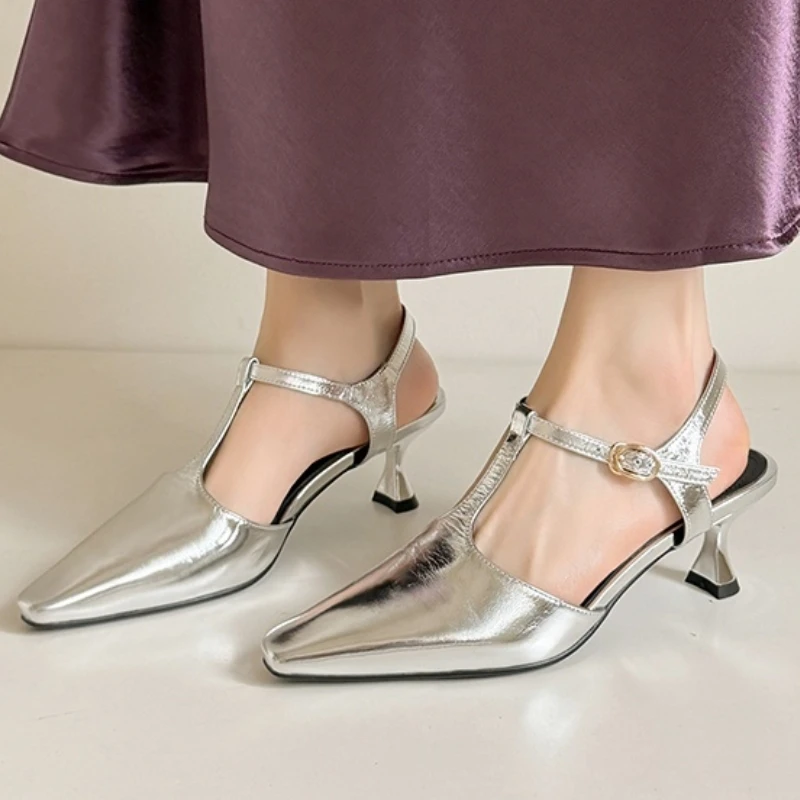 

Luxury High Heels Summer Shoes for Women Sandals New 2026 Large Size 48 Close toe Gun Silver Dance Wedding Footwear Shoes Lady