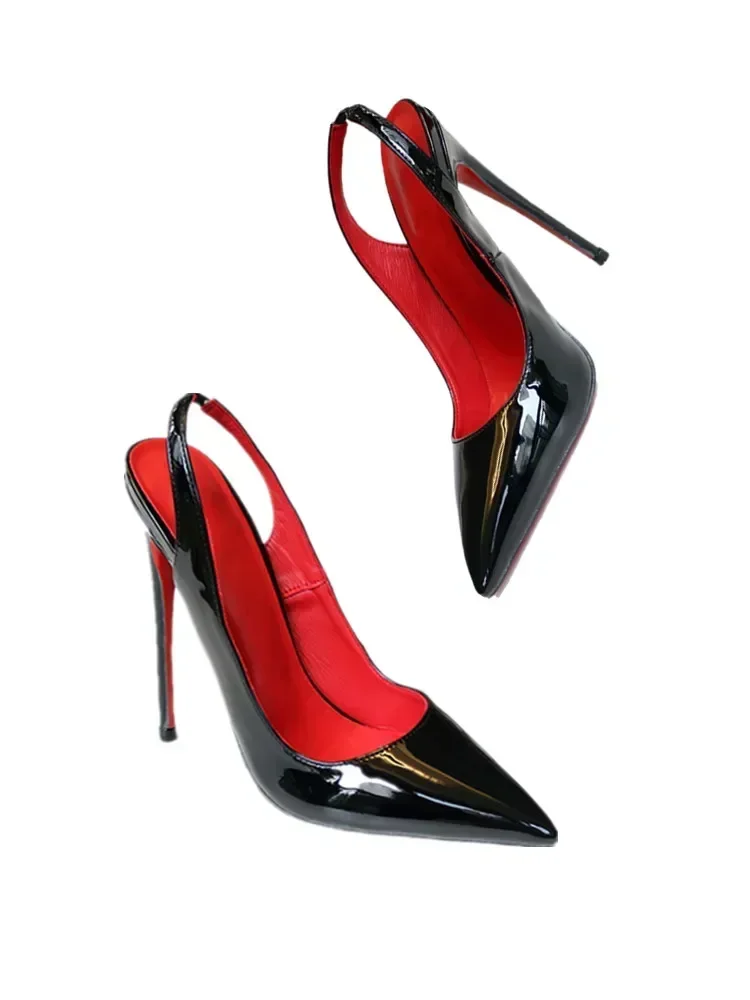 

new style with a red inner strap, super high heels, thin heels, ultra shallow mouth, pointed patent leather, runway style 33-46