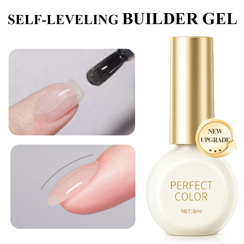 PERFECT COLOR 8ml Kristallklares Selbstnivellierendes Aufbaugel, Glatte Nagelverlängerungen, Schnelle Aushärtung, UV-LED Soak-Off