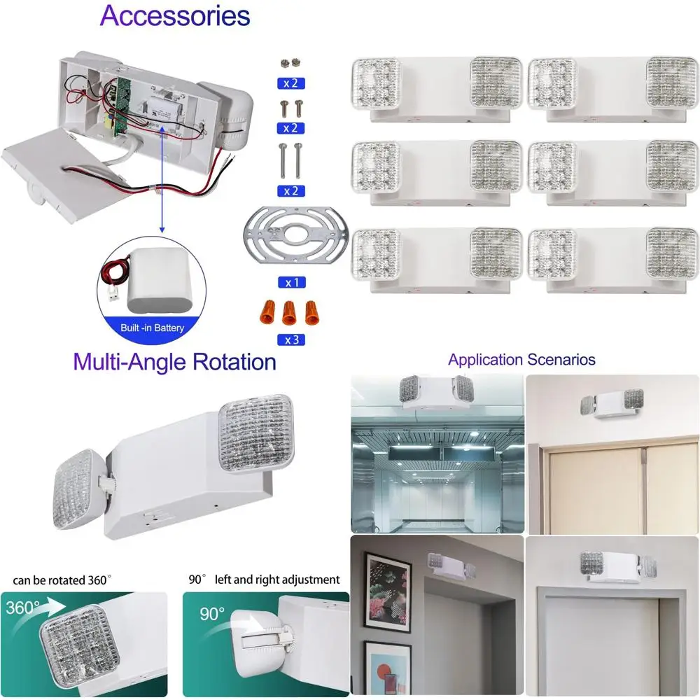 

6-Pack White LED Emergency Exit Lights with Battery Backup, Adjustable, UL 924 Certified, Hardwired for Commercial Use