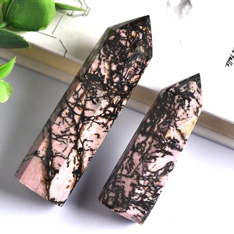 

100%Natural Quartz Point Rhodonite Obelisk Pink Stone Wand Rhodochrosite Ornament for Home Decor Energy Healing Stone Collection