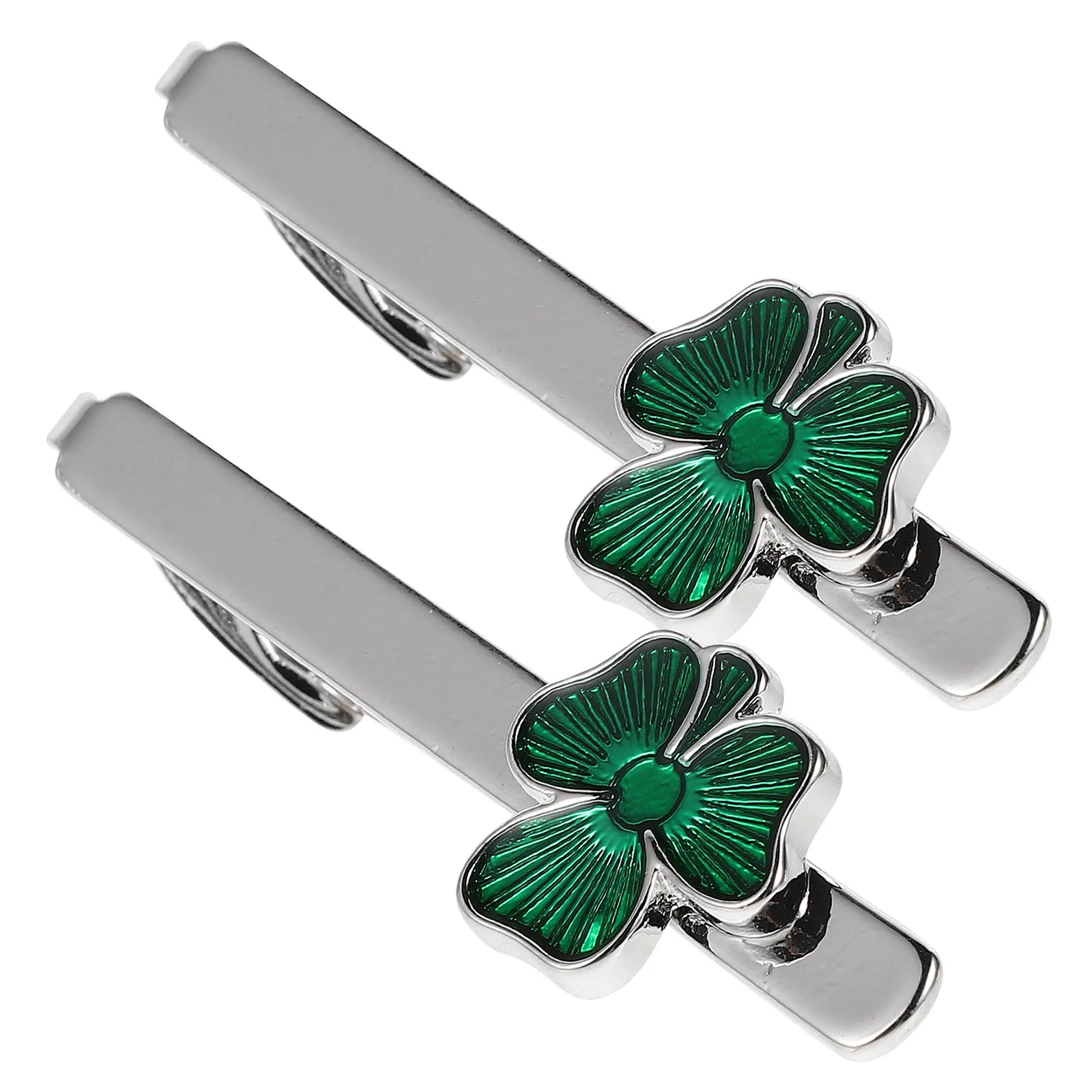 2Pcs Irish Shamrock Tie Clip Green Enamel Necktie Clip Men Formal Business Suit St Patricks Day Lucky Clover Party Festival