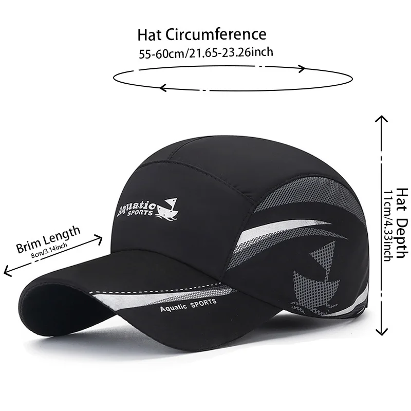 Foldable Mesh Sports Cap with Reflective Stripe Breathable Sun Runner Cap Adjustable Lightweight Cooling Water Hat