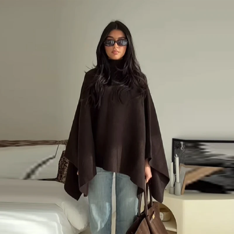 

Casual Vintage Cloak Shawl Knitted Sweater Classic Chic Versatile Fall Lady Cape Top Trendy Autumn Women Elegant Street Knitwear