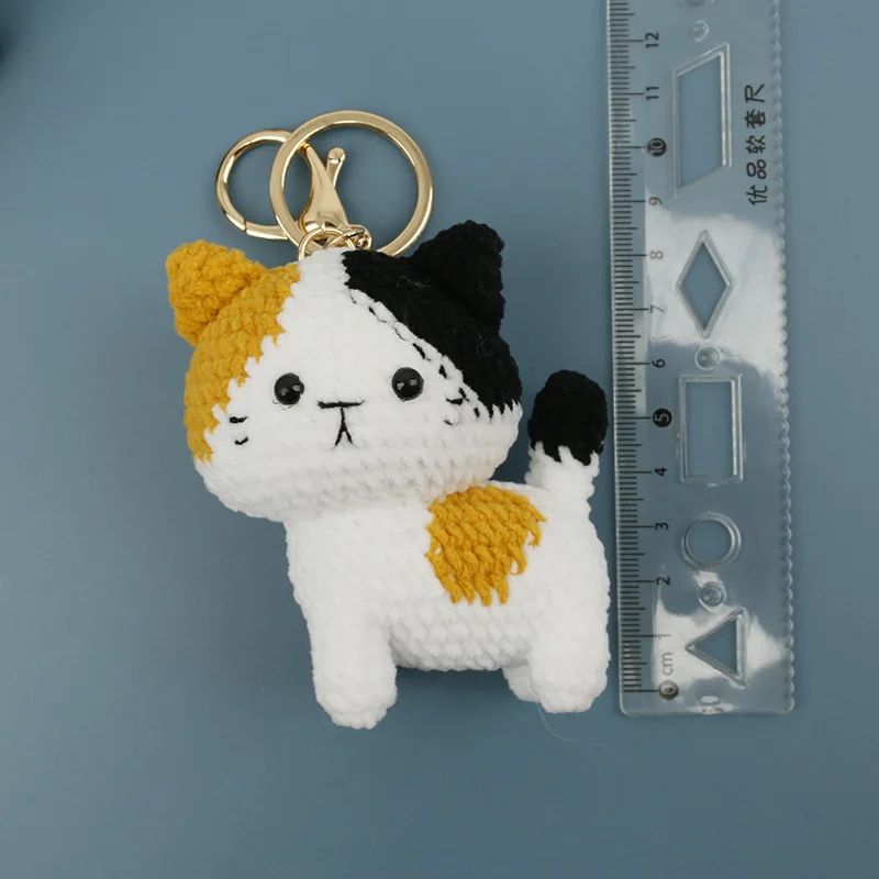 Niedlicher Gehäkelter Katzen-Anhänger Handgefertigter Gewebter Katzen-Schlüsselanhänger Gestrickter Cartoon-Tier-Rucksackanhänger Liebevolles Geschenk – Detail 1