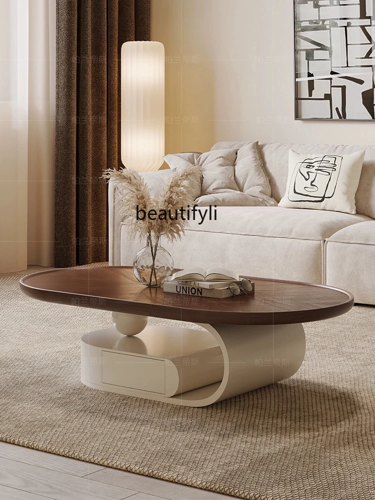 Tea Table Designer Model Minimalist round Arc Edge Anti-Collision Modern Light Luxury Living Room Home Plate Tea Table