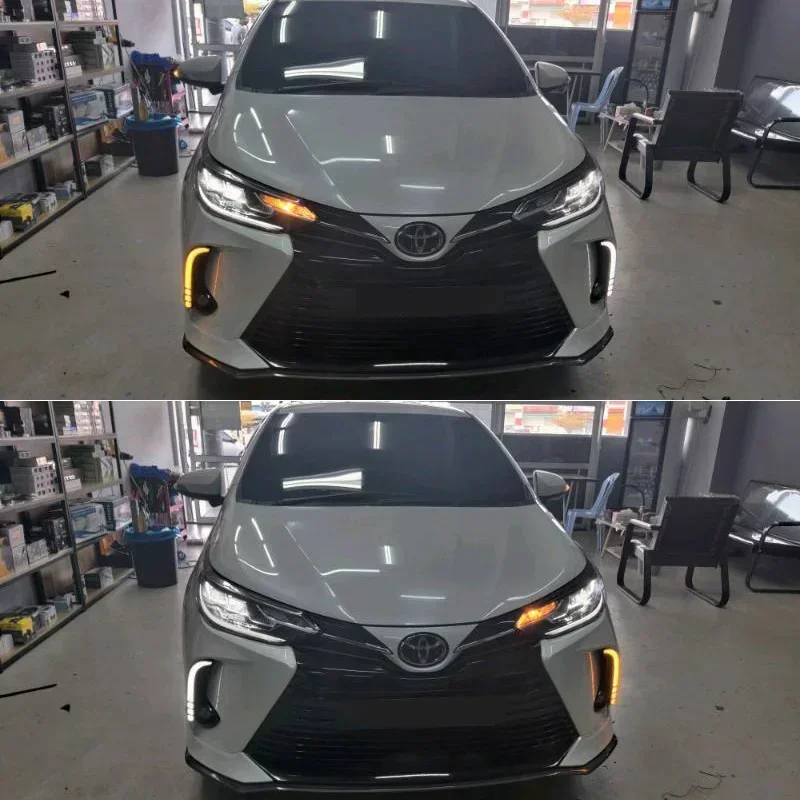 Car LED DRL 12V Daylights For Toyota Yaris 2021 2022 Yellow Turn Signal Daytime Running Headlamps Auto Driving Lamp Foglamps