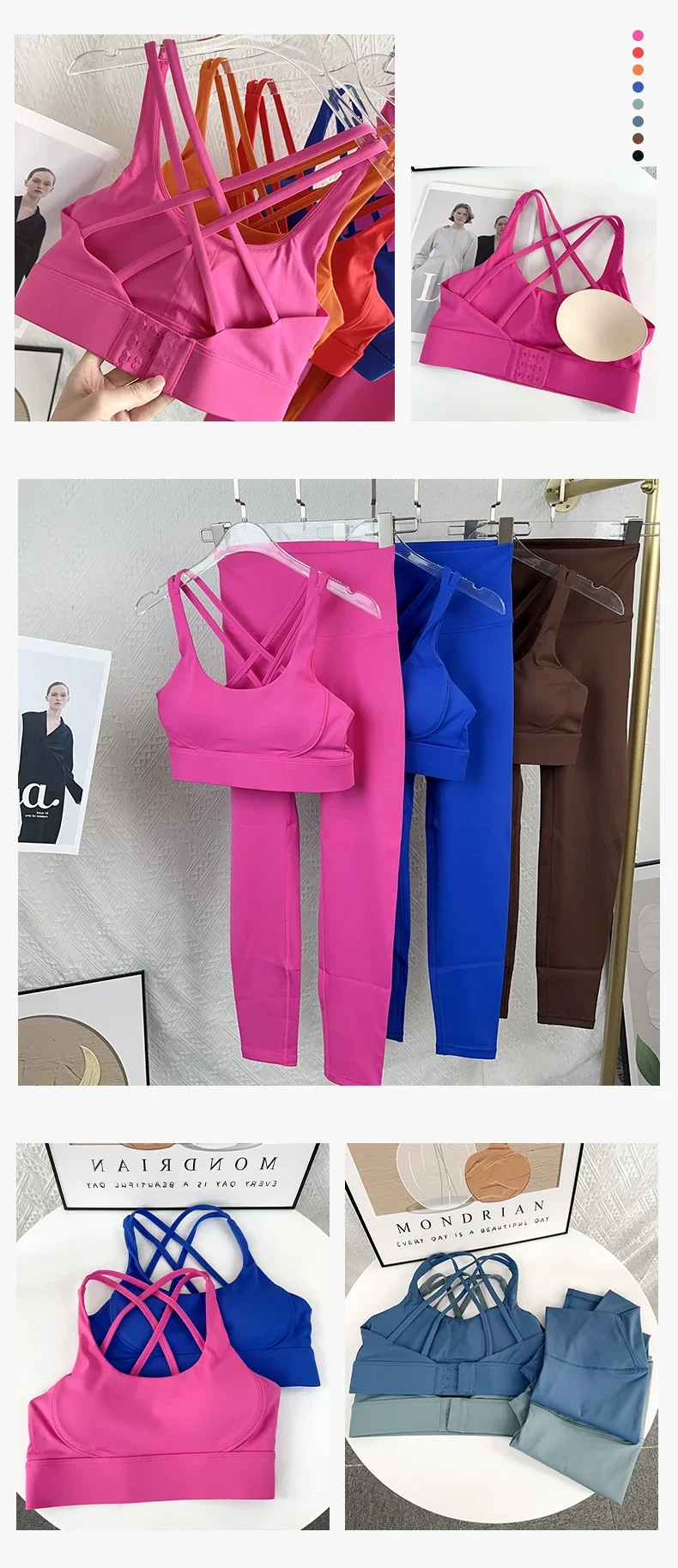 Einfarbiges Damen-Gym-Yoga-Set, sexy Rückenfreier BH mit verstellbaren Schnallen, hochtaillierte, hüfthebende Leggings, bequeme Trainingssets – Detail 10