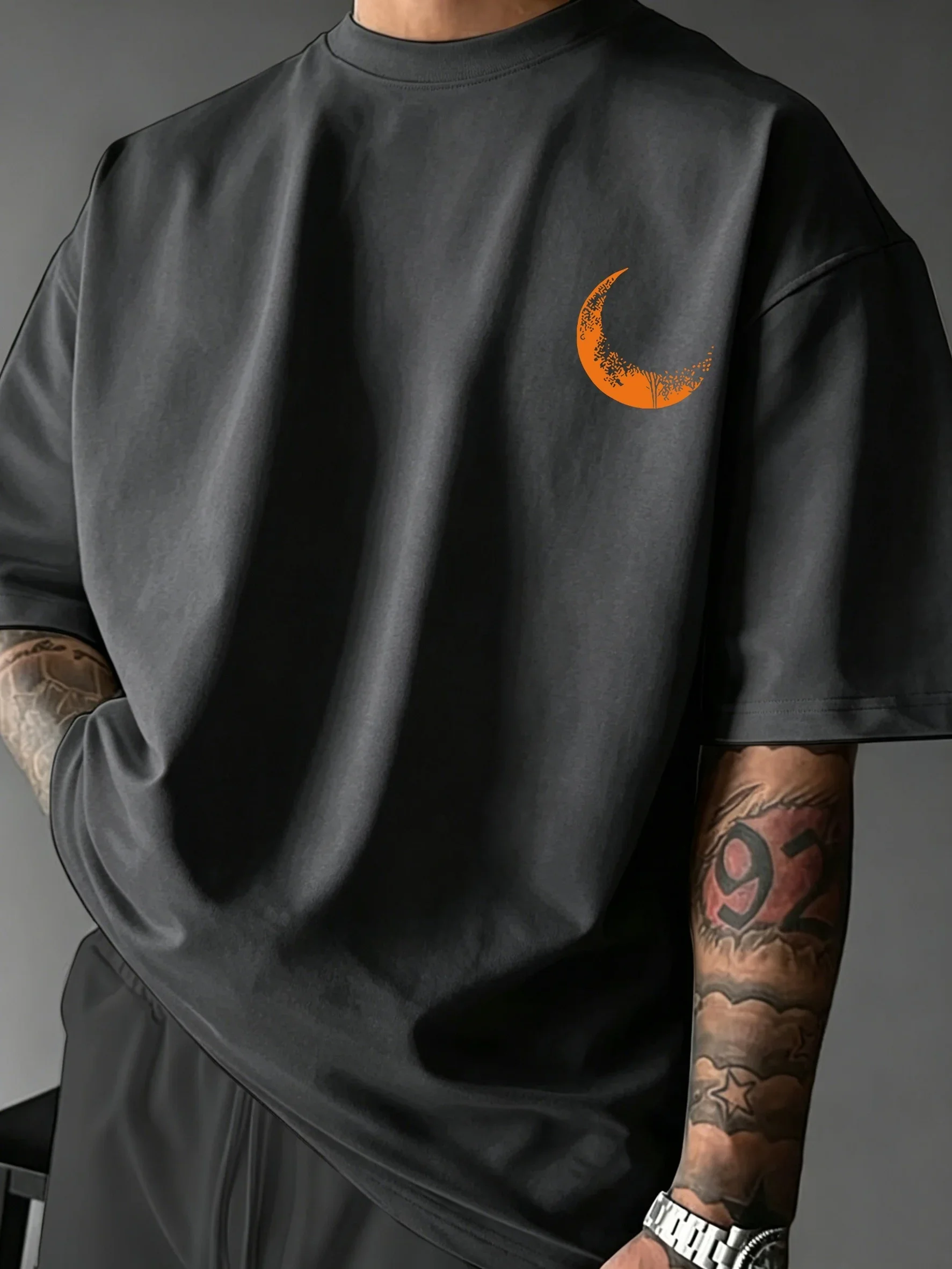 100% Cotton New Summer Men's and Women's Short-Sleeved T-Shirt, Moon Print Fashion Trend Fabric Soft, Comfortable and Breathable
