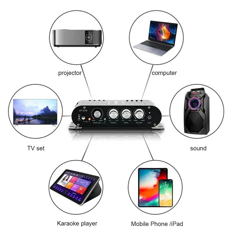 【Superdeals】ST-838 مضخم الصوت الأسود مضخم الصوت الصغير Hifi مضخم الصوت راديو Fm Mini Hifi الصوت مكبر كهربائي