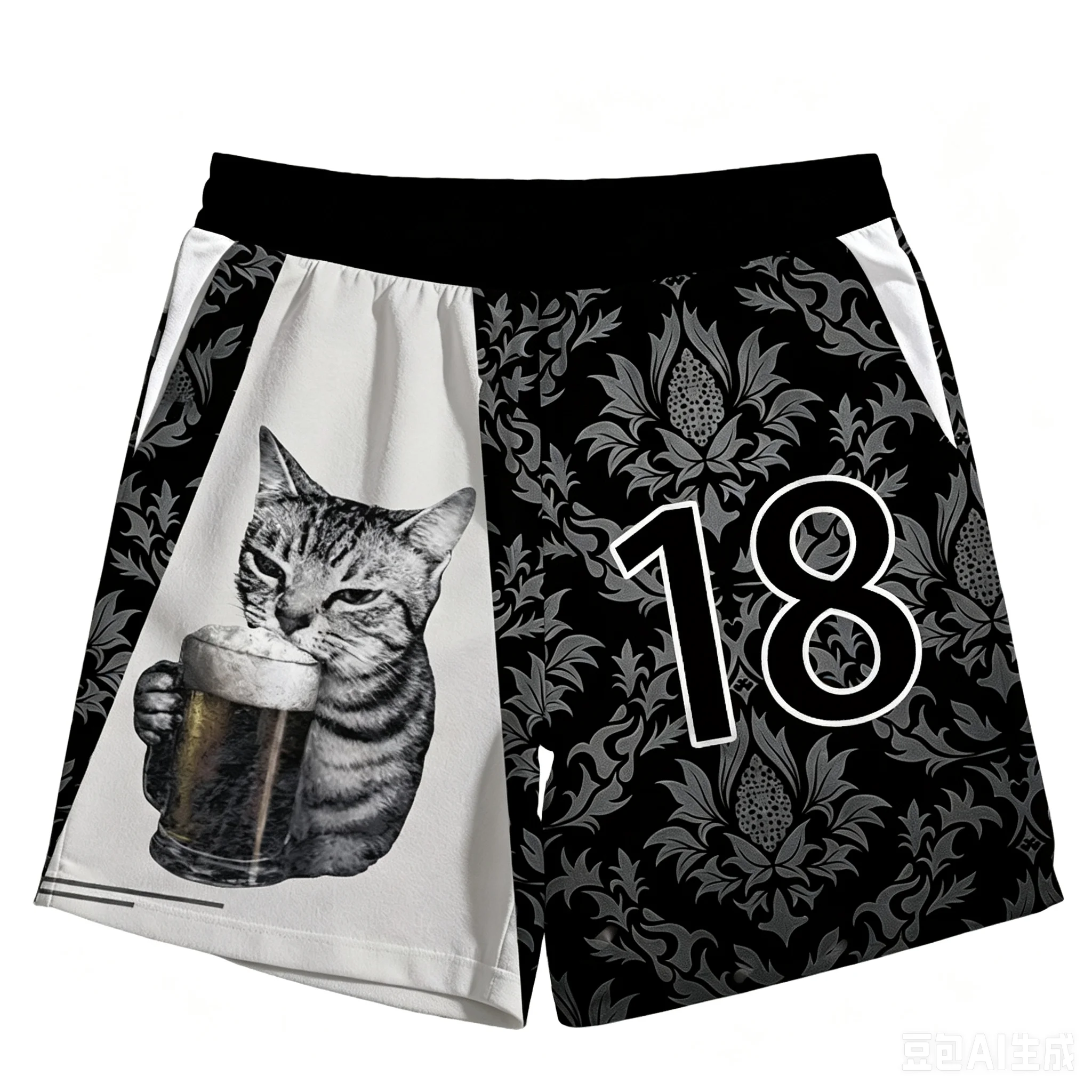 American Retro Vintage Drinking Cat European Style Pattern Fully 3D Printed Casual Sports Breathable Training Daily Shorts