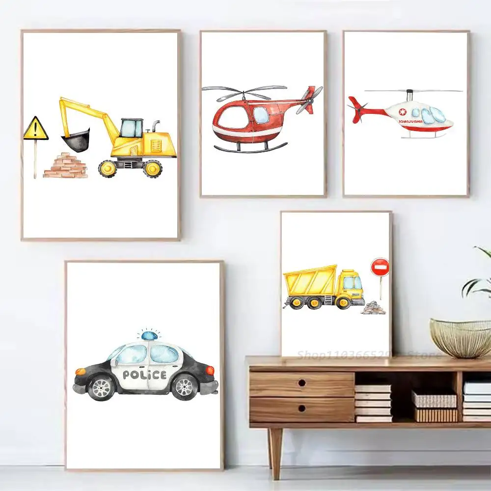 Police Ambulance Fire Truck Airplane Self-adhesive Home Wall Decor Dorm Room Bedroom Living Room Decorative Birthday Gift