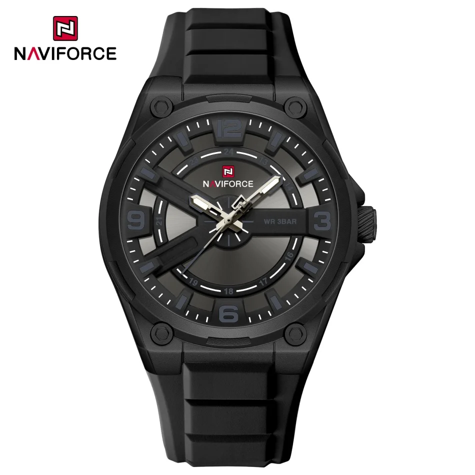 

NAVIFORCE Men's Fashion Quartz Watches Luminous Pointer Display 3ATM Water Resistant Silicone Strap Standard Timepiece Clocks
