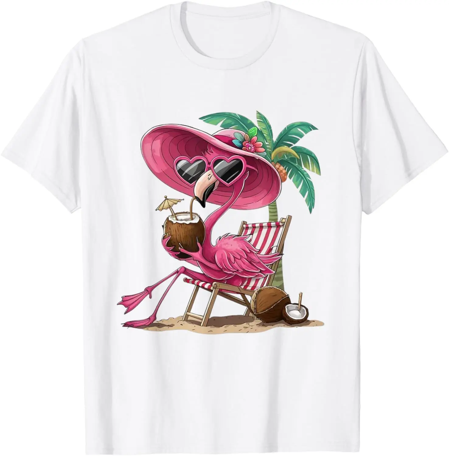 

Palm Flamingo Pink Beach Tree Summer Vacation T-Shirt