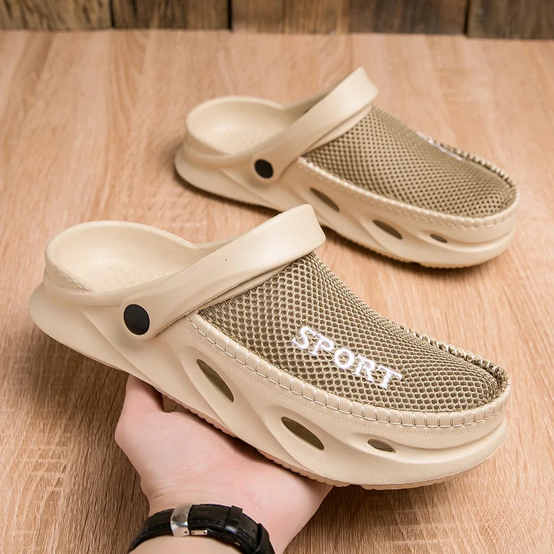 Sandali da uomo con foro estate nuove scarpe da spiaggia con suola spessa per abbigliamento Casual sandali antiscivolo resistenti all'usura in rete antiscivolo per uomo