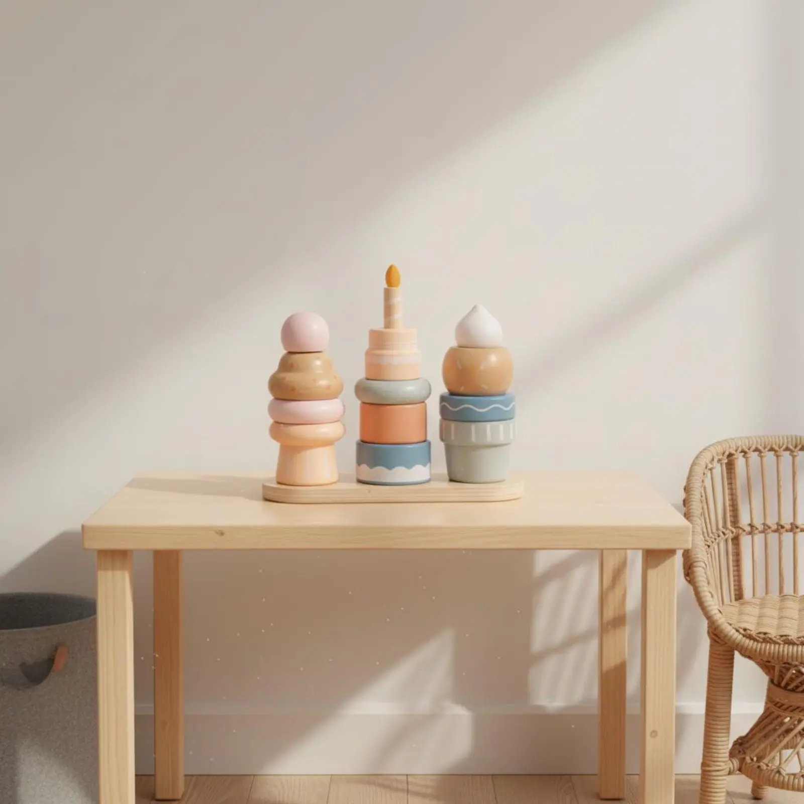Wooden Dessert Stacker Stackable Wooden Ice Cream Toy Pretend Cake Toy Colorful Cake Playset Sturdy and Long-Lasting